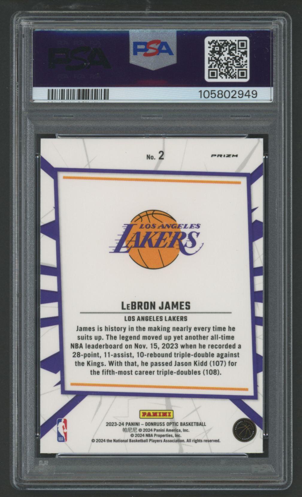 LeBron James 2023 Donruss Optic My House Purple #2 (PSA 10) at PristineAuction.com LeBron James 2023 Donruss Optic My House Purple #2 (PSA 10) at PristineAuction.com