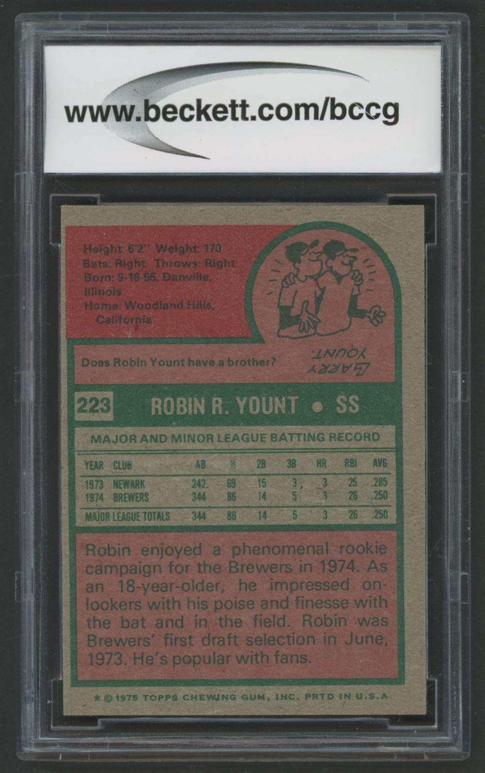 Robin Yount 1975 Topps #223 RC (BCCG 9) at PristineAuction.com Robin Yount 1975 Topps #223 RC (BCCG 9) at PristineAuction.com