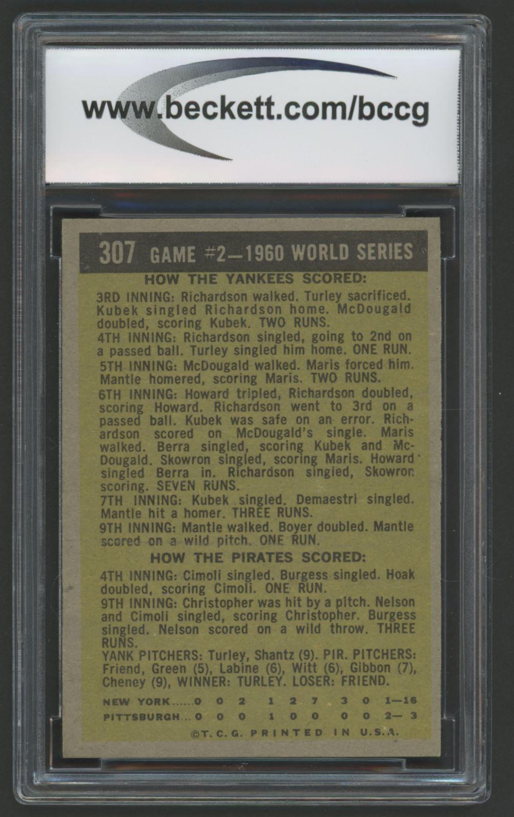 Mickey Mantle 1961 Topps #307 World Series Game 2 (BCCG 8) at PristineAuction.com Mickey Mantle 1961 Topps #307 World Series Game 2 (BCCG 8) at PristineAuction.com