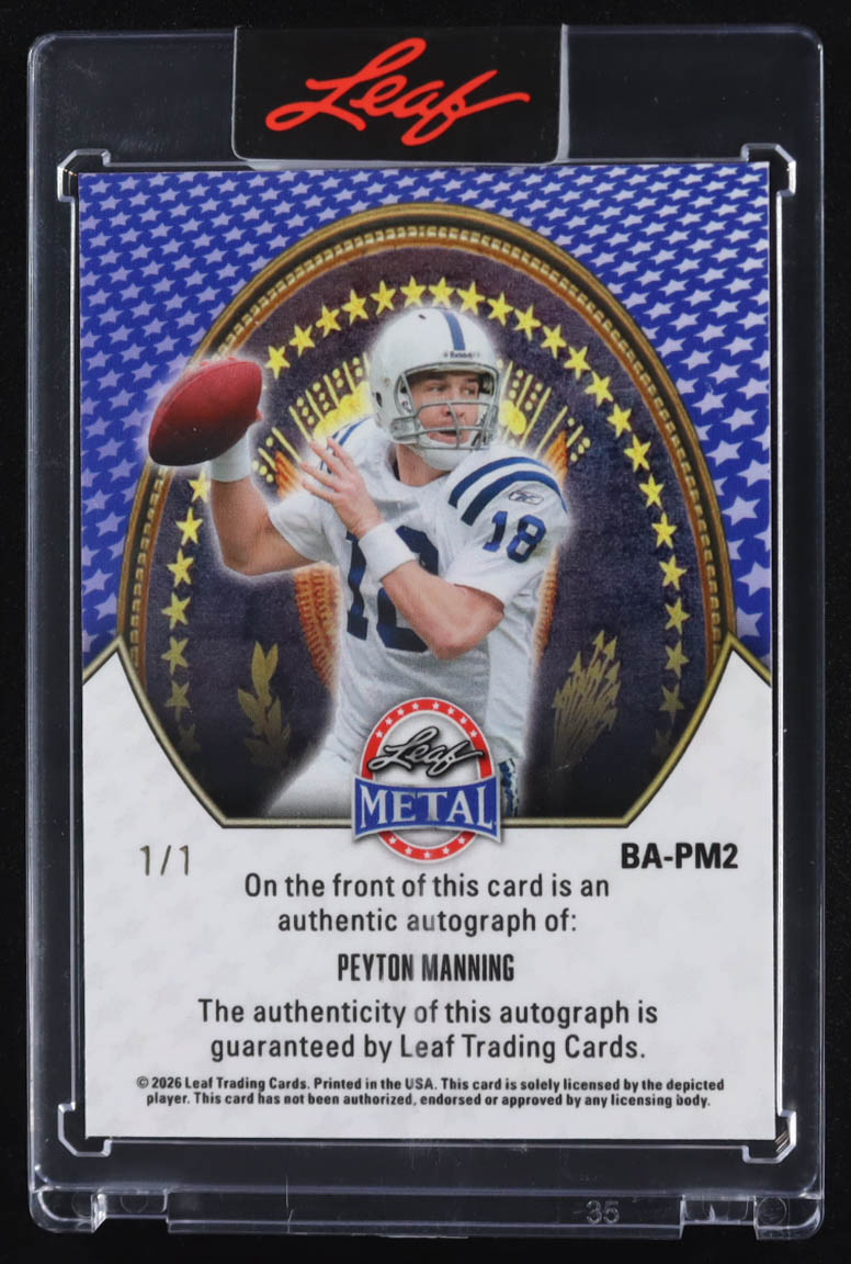 Peyton Manning 2026 Leaf Metal Auto #BA-PM2 #1/1 at PristineAuction.com Peyton Manning 2026 Leaf Metal Auto #BA-PM2 #1/1 at PristineAuction.com