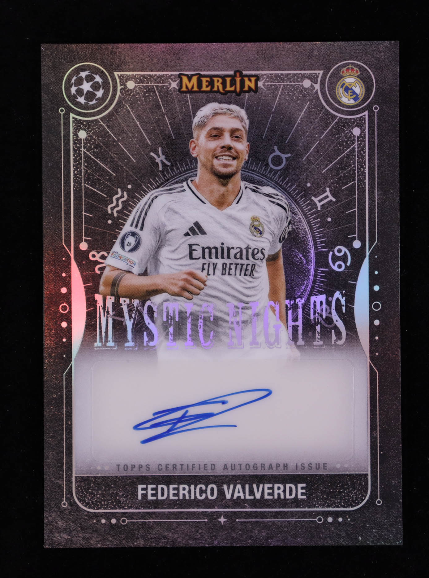 Federico Valverde 2024-25 Merlin UEFA Club Competitions Mystic Nights Autographs #MNAFV at PristineAuction.com Federico Valverde 2024-25 Merlin UEFA Club Competitions Mystic Nights Autographs #MNAFV at PristineAuction.com