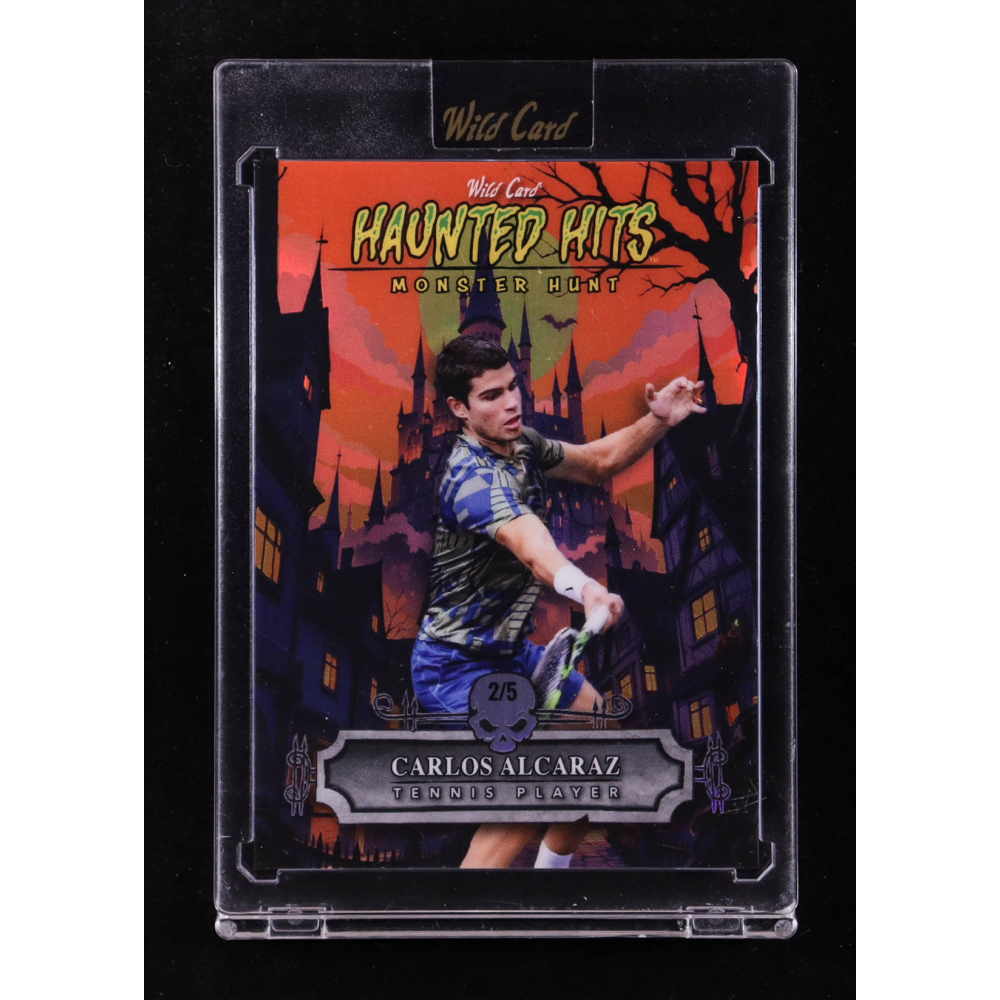 Carlos Alcaraz 2025 Wild Card Haunted Hits Monster Hunt Creepy Castle Orange Rainbow Foil #HHCC-CA #2/5 at PristineAuction.com