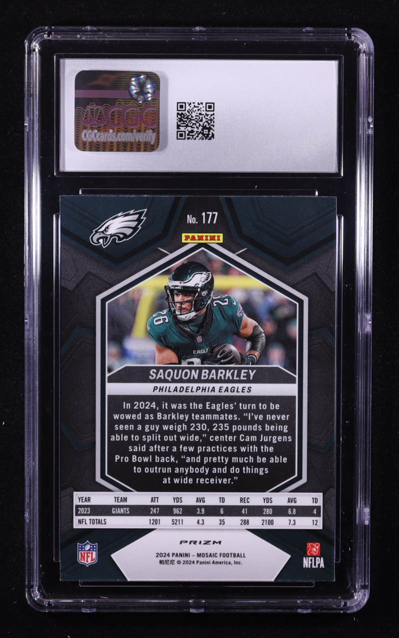 Saquon Barkley 2024 Panini Mosaic Mosaic #177 (CGC 9.5) at PristineAuction.com Saquon Barkley 2024 Panini Mosaic Mosaic #177 (CGC 9.5) at PristineAuction.com
