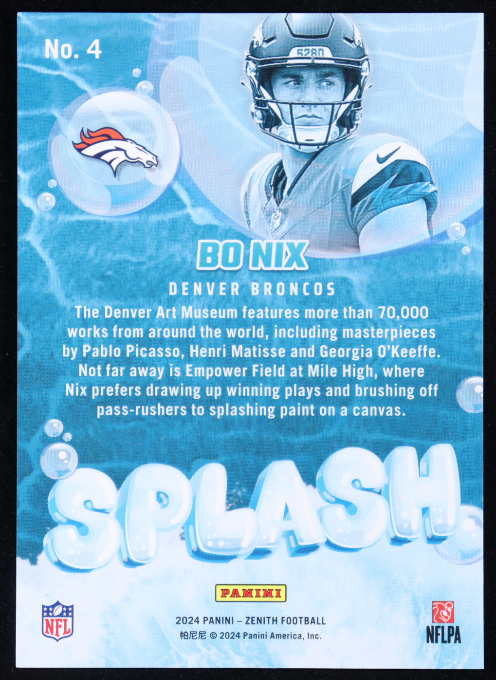 Bo Nix 2024 Zenith Splash #4 RC at PristineAuction.com Bo Nix 2024 Zenith Splash #4 RC at PristineAuction.com