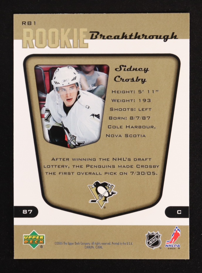 Sidney Crosby 2005-06 Upper Deck MVP Rookie Breakthrough #RB1 RC at PristineAuction.com Sidney Crosby 2005-06 Upper Deck MVP Rookie Breakthrough #RB1 RC at PristineAuction.com