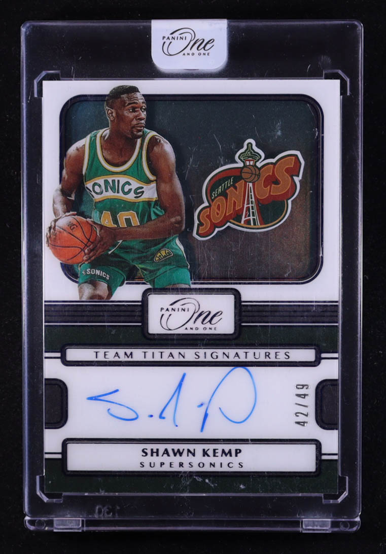 Shawn Kemp 2022-23 Panini One and One Team Titans Signatures Blue #13 #42/49 at PristineAuction.com Shawn Kemp 2022-23 Panini One and One Team Titans Signatures Blue #13 #42/49 at PristineAuction.com