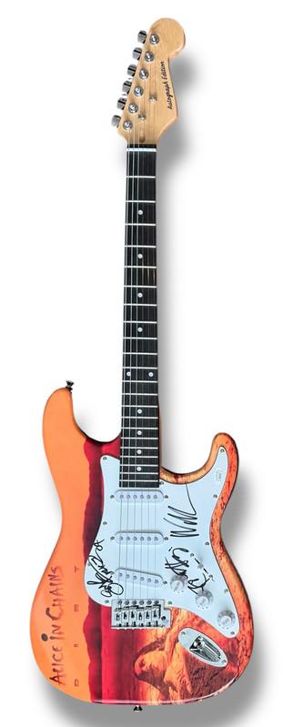 "Alice In Chains" Custom Stratocaster Guitar Band-Signed By (4) with Jerry Cantrell, Mike Inez, William DuVall & Sean Kinney (JSA) at PristineAuction.com "Alice In Chains" Custom Stratocaster Guitar Band-Signed By (4) with Jerry Cantrell, Mike Inez, William DuVall & Sean Kinney (JSA) at PristineAuction.com