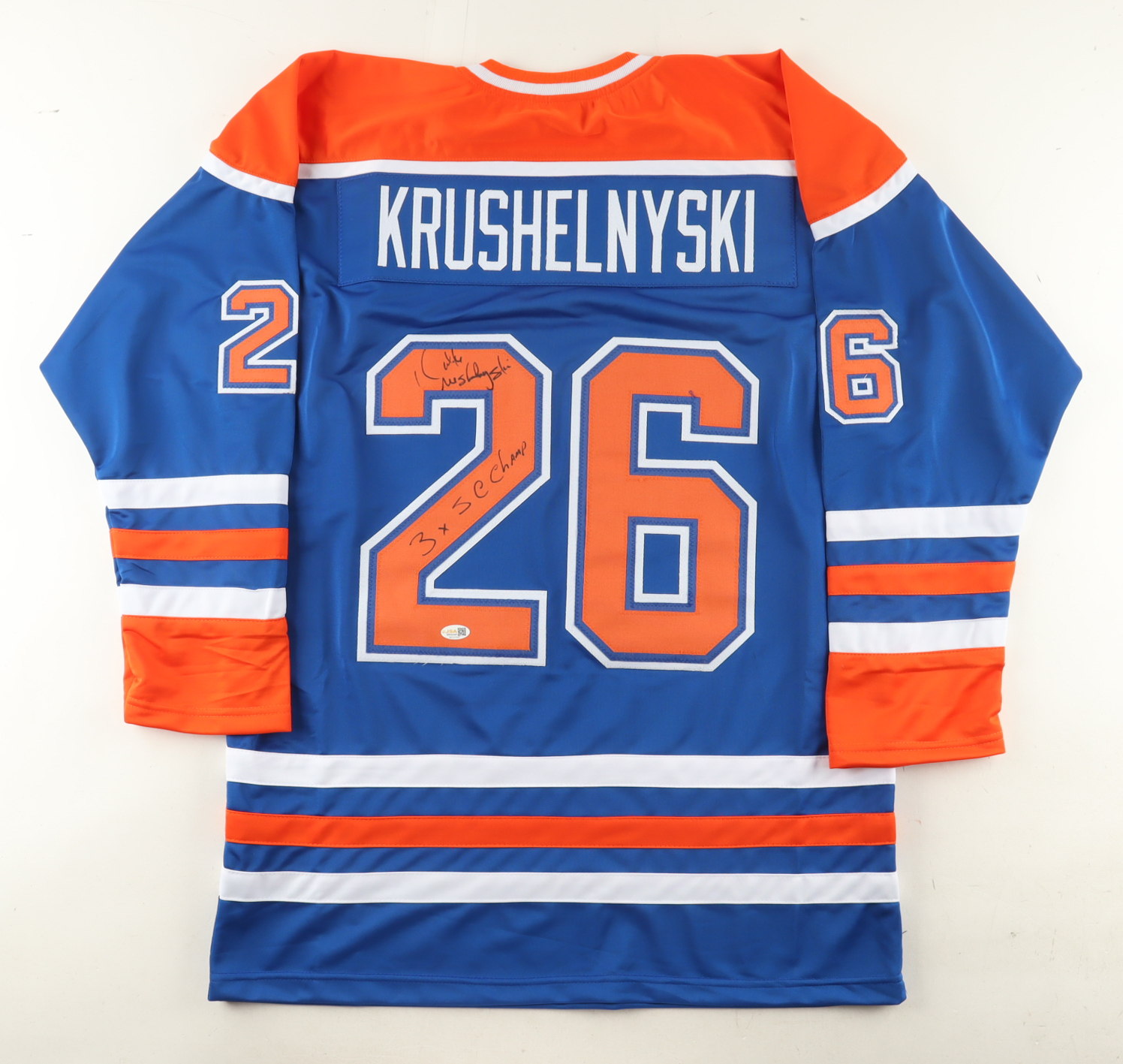 Mike Krushelnyski Signed Jersey Inscribed "3x SC Champ" (JSA) at PristineAuction.com Mike Krushelnyski Signed Jersey Inscribed "3x SC Champ" (JSA) at PristineAuction.com