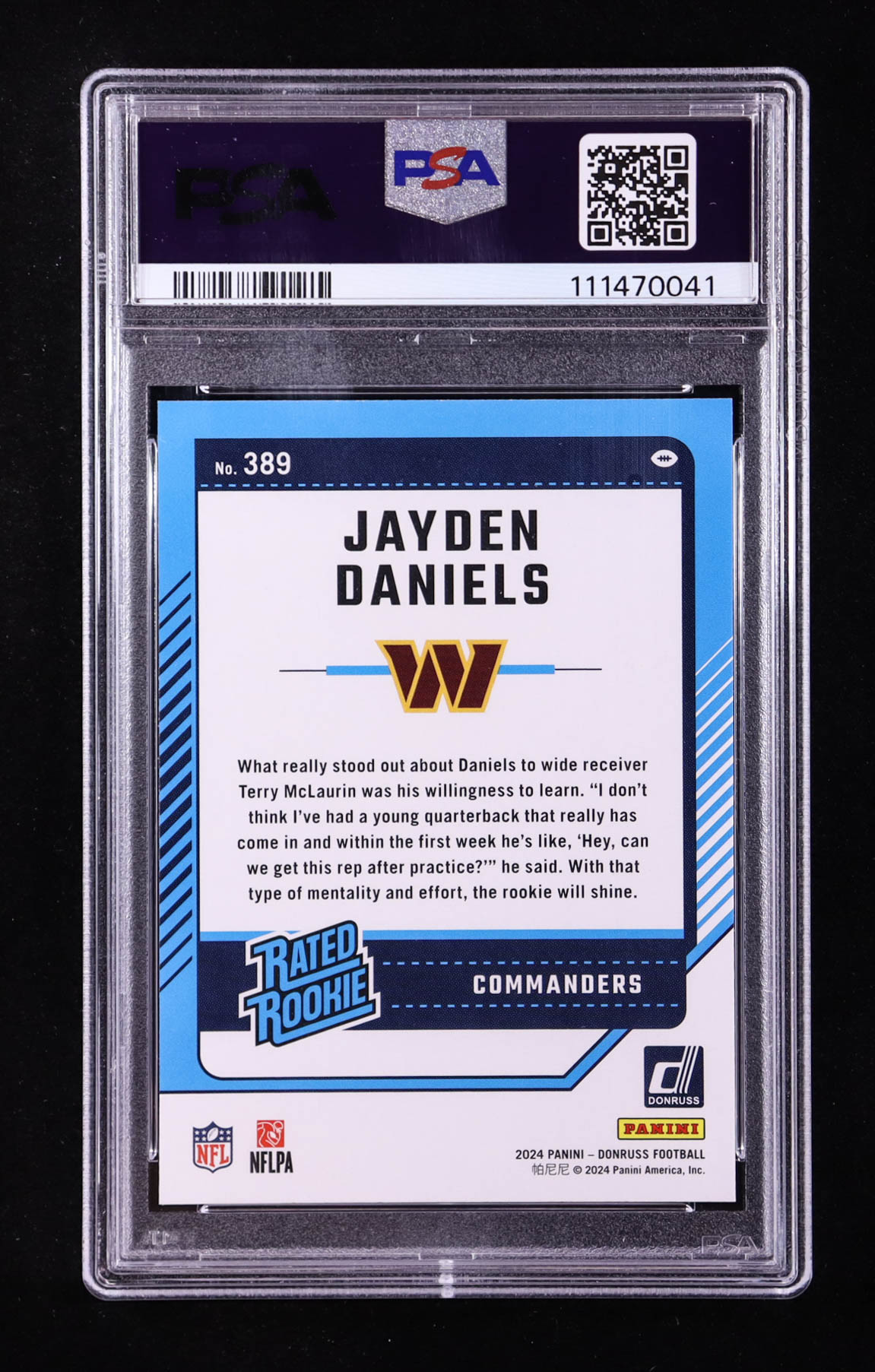 Jayden Daniels 2024 Donruss #389 RR RC (PSA 10) at PristineAuction.com Jayden Daniels 2024 Donruss #389 RR RC (PSA 10) at PristineAuction.com