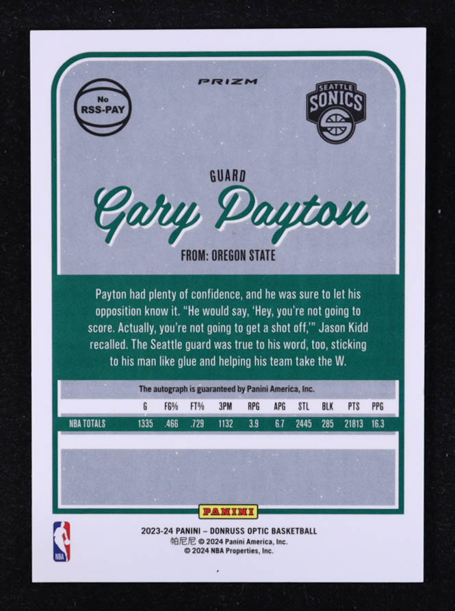 Gary Payton 2023-24 Donruss Optic Retro Series Signatures Choice #14 at PristineAuction.com Gary Payton 2023-24 Donruss Optic Retro Series Signatures Choice #14 at PristineAuction.com