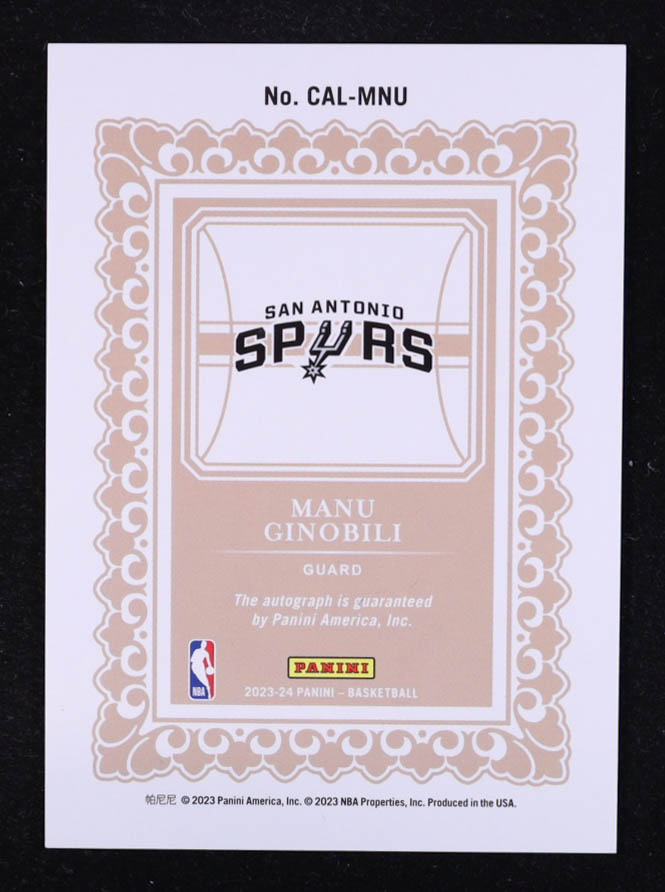 Manu Ginobili 2023-24 Panini Calligraphy Signatures #25 at PristineAuction.com Manu Ginobili 2023-24 Panini Calligraphy Signatures #25 at PristineAuction.com
