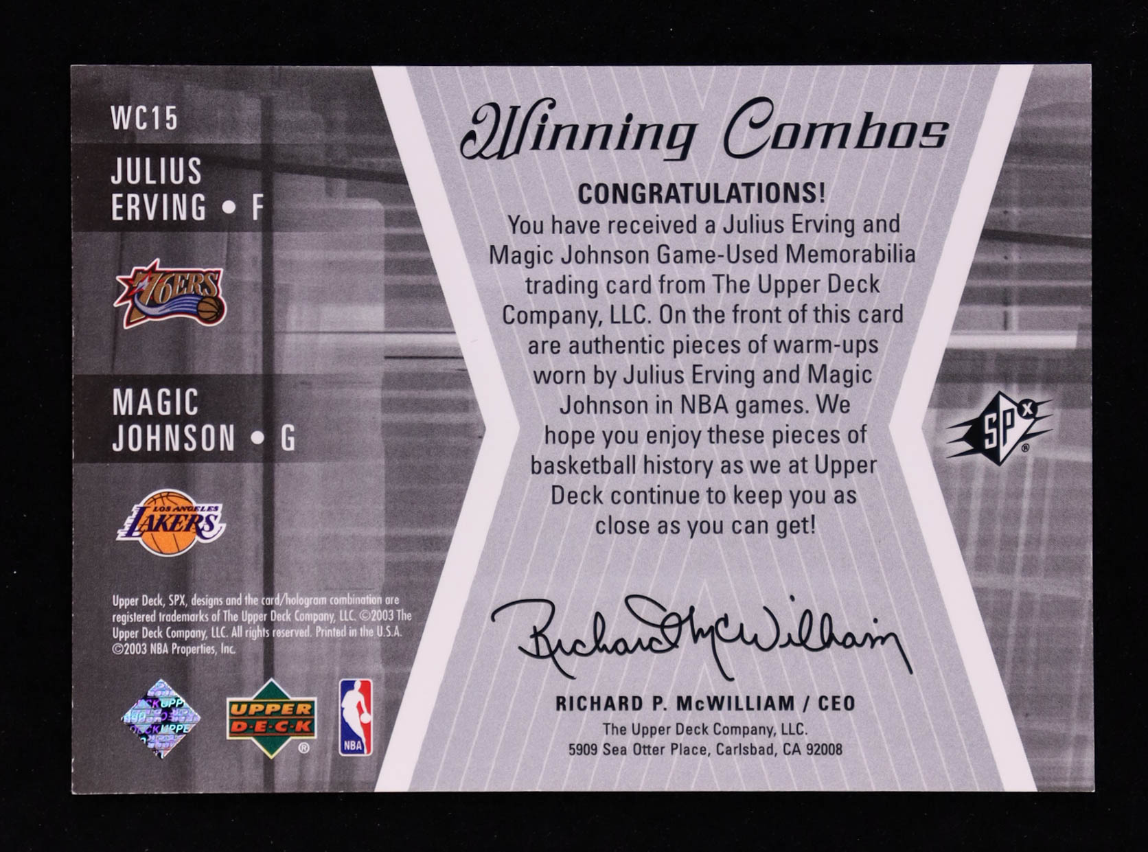 Julius Erving / Magic Johnson 2003-04 SPx Winning Materials Combos #WC15 at PristineAuction.com Julius Erving / Magic Johnson 2003-04 SPx Winning Materials Combos #WC15 at PristineAuction.com