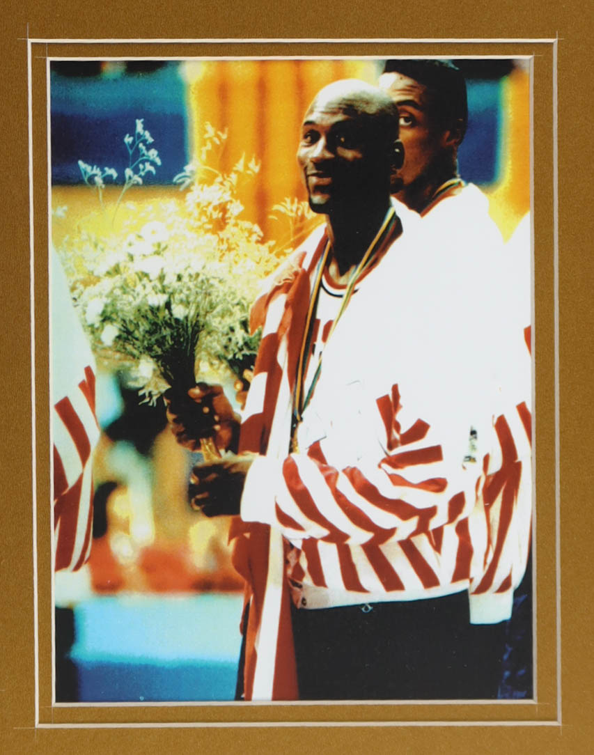 Michael Jordan Authentic Nike 1992 USA Custom Framed Jersey Display with (2) 1992 Olympic Pins at PristineAuction.com Michael Jordan Authentic Nike 1992 USA Custom Framed Jersey Display with (2) 1992 Olympic Pins at PristineAuction.com
