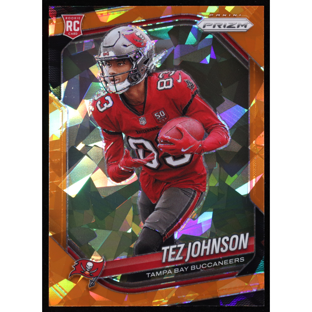 Tez Johnson 2025 Panini Prizm Prizms Orange Ice #381 RC at PristineAuction.com