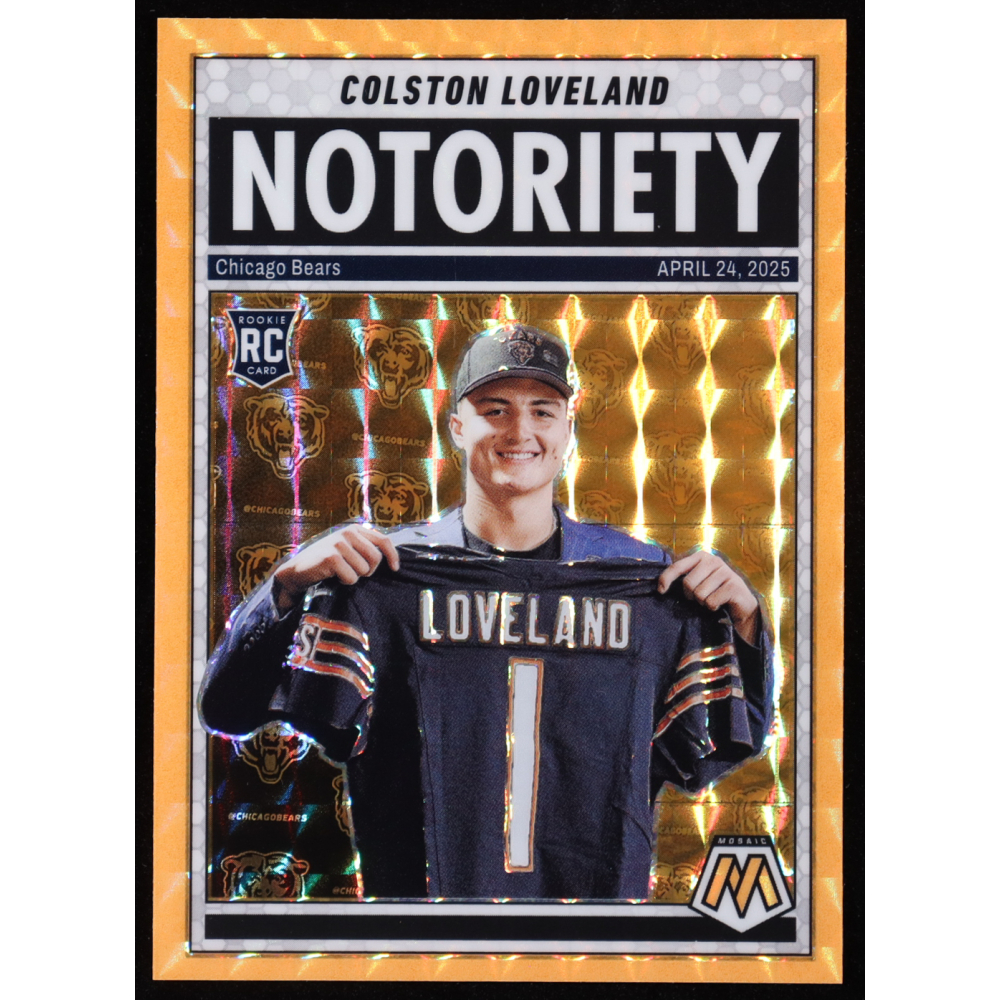 Colston Loveland 2025 Panini Mosaic Notoriety Mosaic Orange Fluorescent #24 RC at PristineAuction.com