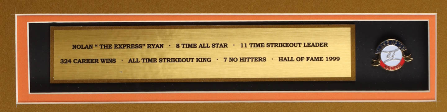 Nolan Ryan Signed Custom Framed Jersey Display Inscribed "324 Wins" & "5,714 K's" & "7 No-Hitters" with HOF Induction Pin (PSA) at PristineAuction.com Nolan Ryan Signed Custom Framed Jersey Display Inscribed "324 Wins" & "5,714 K's" & "7 No-Hitters" with HOF Induction Pin (PSA) at PristineAuction.com