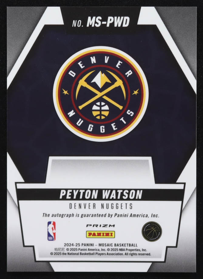 Peyton Watson 2024-25 Panini Mosaic Scripts Silver Auto #MS-PWD at PristineAuction.com Peyton Watson 2024-25 Panini Mosaic Scripts Silver Auto #MS-PWD at PristineAuction.com