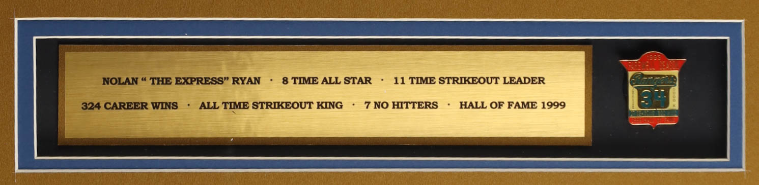 Nolan Ryan Signed Custom Framed Jersey Display Inscribed "108.5 M.P.H" with Rangers Retirement Pin (PSA) at PristineAuction.com Nolan Ryan Signed Custom Framed Jersey Display Inscribed "108.5 M.P.H" with Rangers Retirement Pin (PSA) at PristineAuction.com