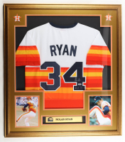 Nolan Ryan Signed Custom Framed Jersey Display Inscribed "H.O.F. '99" with HOF Induction Pin & Name Plaque (PSA) at PristineAuction.com