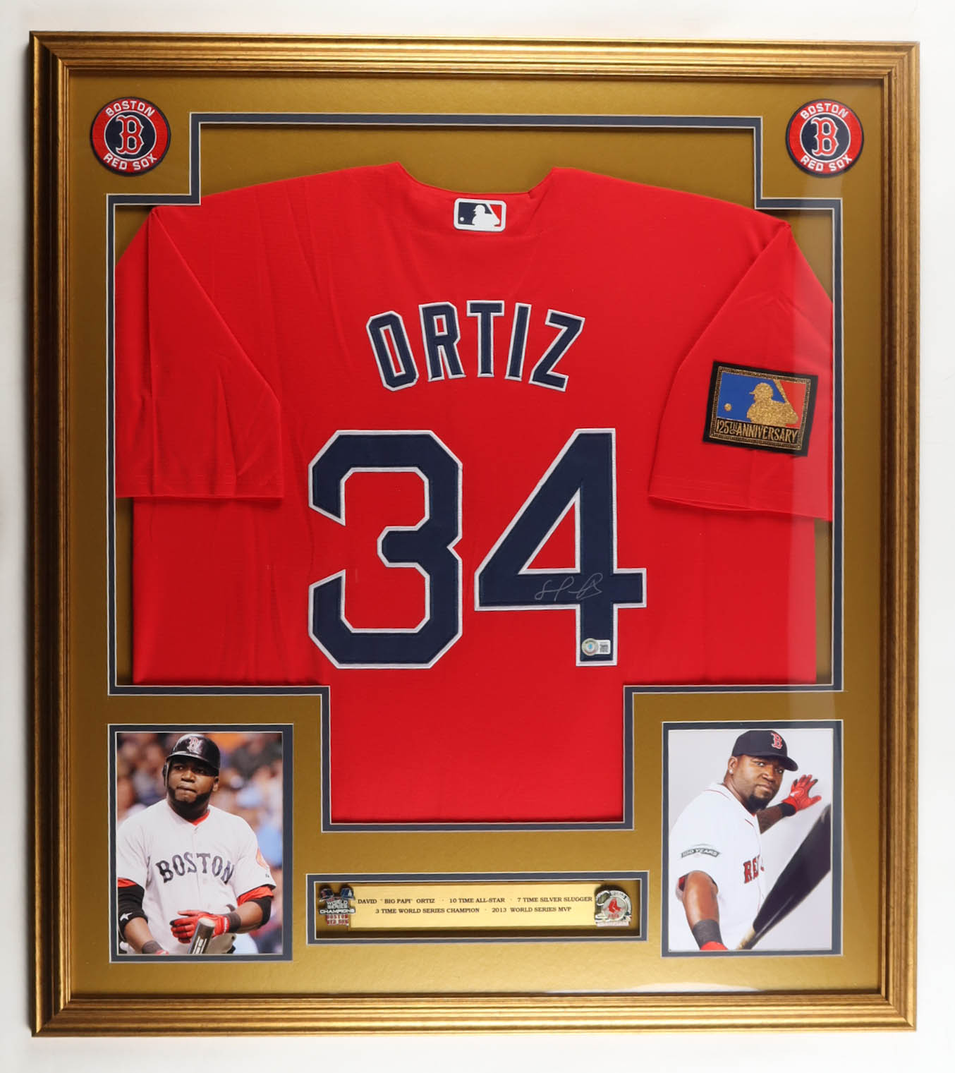David Ortiz Signed Custom Framed Jersey Display with (2) World Series Champs Pins & Stat Plaque (Beckett) at PristineAuction.com David Ortiz Signed Custom Framed Jersey Display with (2) World Series Champs Pins & Stat Plaque (Beckett) at PristineAuction.com