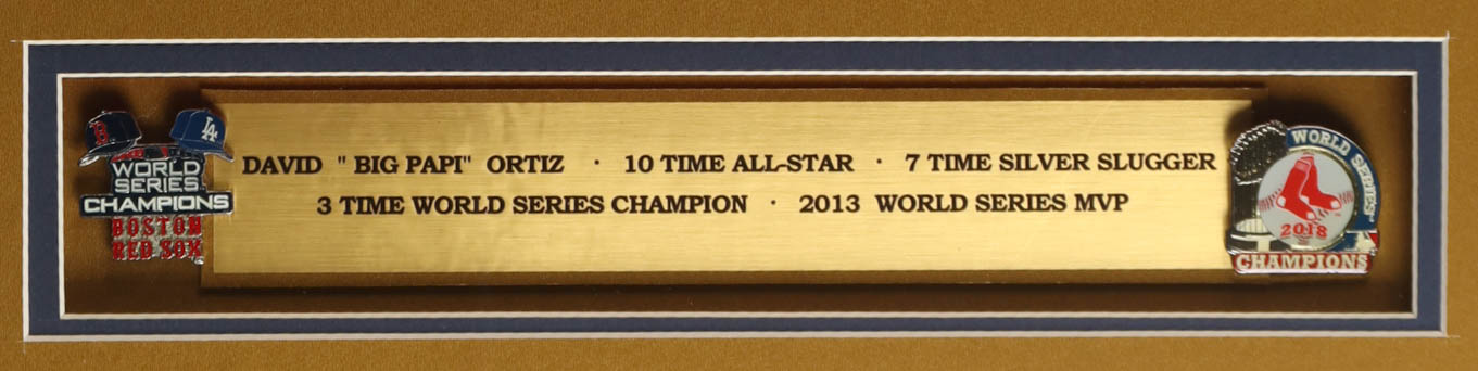 David Ortiz Signed Custom Framed Jersey Display with (2) World Series Champs Pins & Stat Plaque (Beckett) at PristineAuction.com David Ortiz Signed Custom Framed Jersey Display with (2) World Series Champs Pins & Stat Plaque (Beckett) at PristineAuction.com