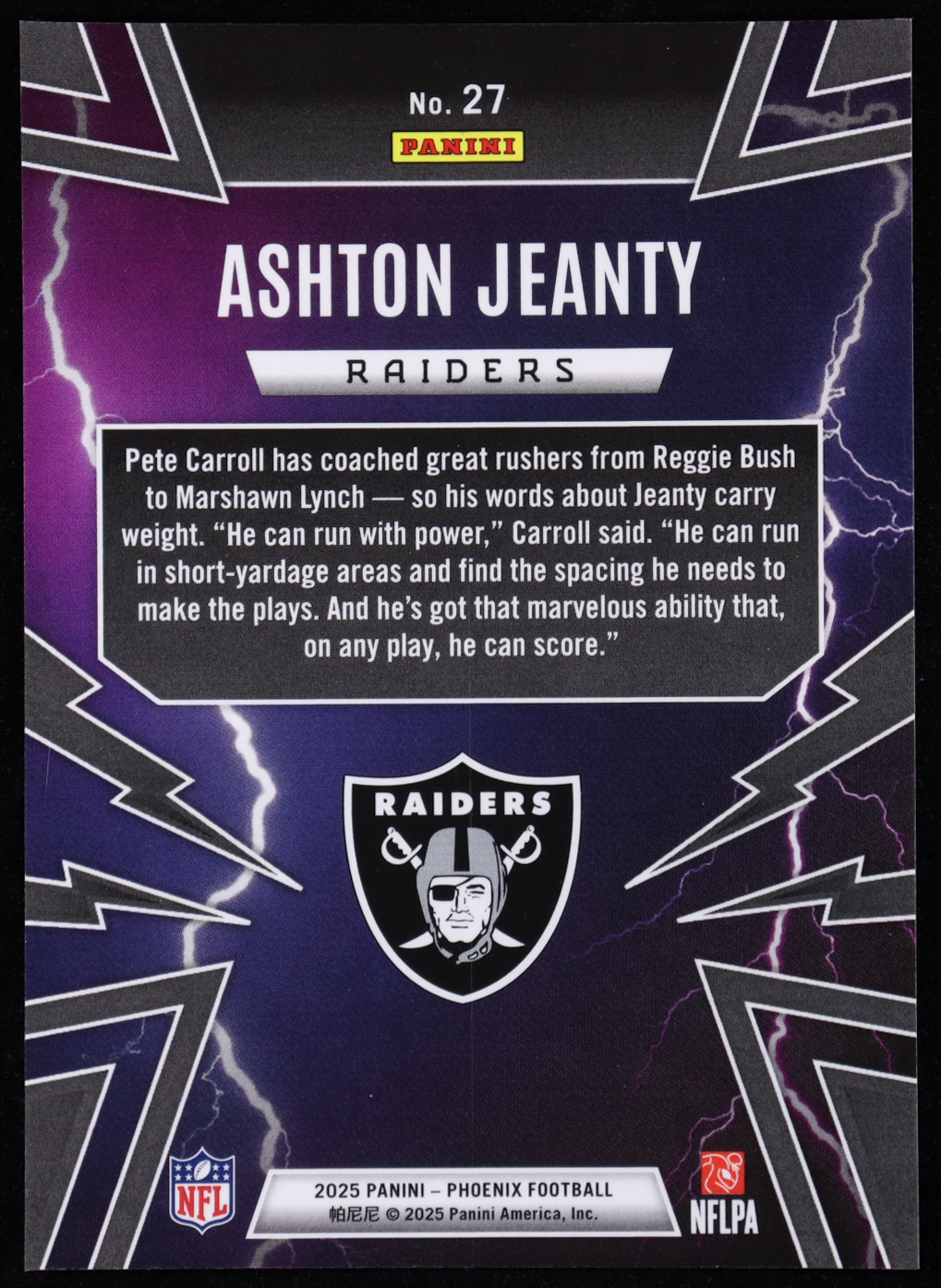 Ashton Jeanty 2025 Panini Phoenix Thunderbirds #27 RC at PristineAuction.com Ashton Jeanty 2025 Panini Phoenix Thunderbirds #27 RC at PristineAuction.com