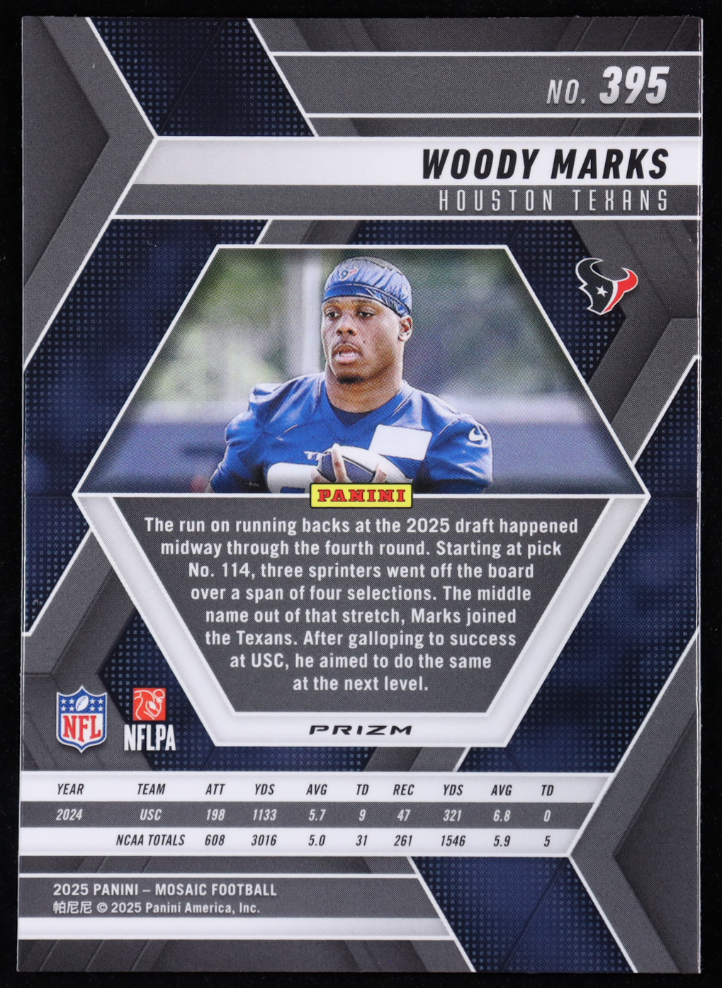 Woody Marks 2025 Panini Mosaic Mosaic Reactive Blue #395 RC at PristineAuction.com Woody Marks 2025 Panini Mosaic Mosaic Reactive Blue #395 RC at PristineAuction.com
