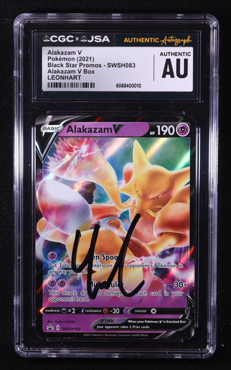 Leonhart Signed Alakazam V 2021 Pokemon Sword & Shield Promos #83 Holo (CGC) at PristineAuction.com Leonhart Signed Alakazam V 2021 Pokemon Sword & Shield Promos #83 Holo (CGC) at PristineAuction.com