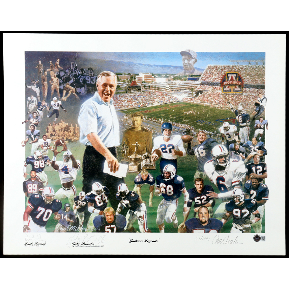 Dick Tomey & Tedy Bruschi Signed Arizona Wildcats "Gridiron Legends" LE 18x24 Lithograph (Beckett) at PristineAuction.com