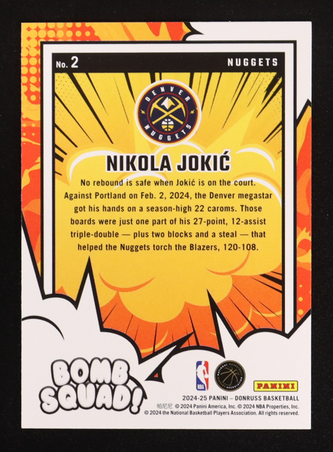 Nikola Jokic 2024-25 Donruss Bomb Squad #2 at PristineAuction.com Nikola Jokic 2024-25 Donruss Bomb Squad #2 at PristineAuction.com