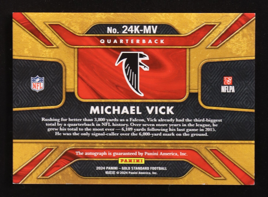 Michael Vick 2024 Panini Gold Standard 24K Autographs #13 #76/99 at PristineAuction.com Michael Vick 2024 Panini Gold Standard 24K Autographs #13 #76/99 at PristineAuction.com