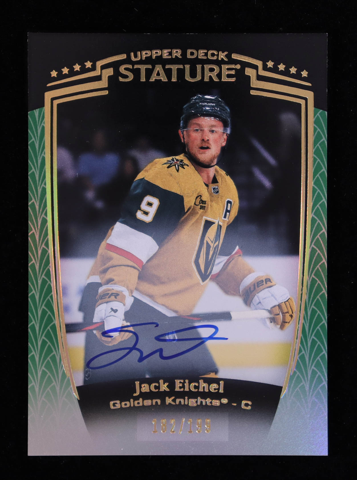 Jack Eichel 2024-25 Upper Deck Stature Autographs Green #7 #182/199 at PristineAuction.com Jack Eichel 2024-25 Upper Deck Stature Autographs Green #7 #182/199 at PristineAuction.com