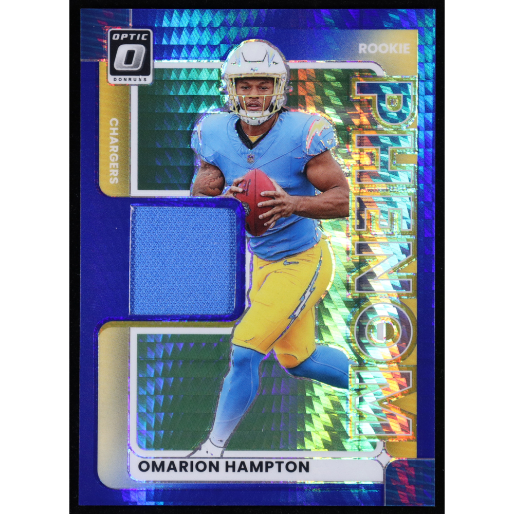 Omarion Hampton 2025 Donruss Optic Rookie Phenoms Blue Hyper #13 RC at PristineAuction.com
