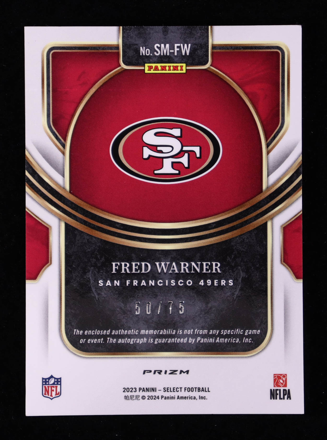 Fred Warner 2023 Select Signature Memorabilia Prizm Blue #3 #50/75 at PristineAuction.com Fred Warner 2023 Select Signature Memorabilia Prizm Blue #3 #50/75 at PristineAuction.com