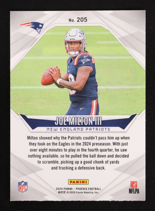 Joe Milton III 2024 Panini Phoenix Orange Fade #205 RC at PristineAuction.com Joe Milton III 2024 Panini Phoenix Orange Fade #205 RC at PristineAuction.com