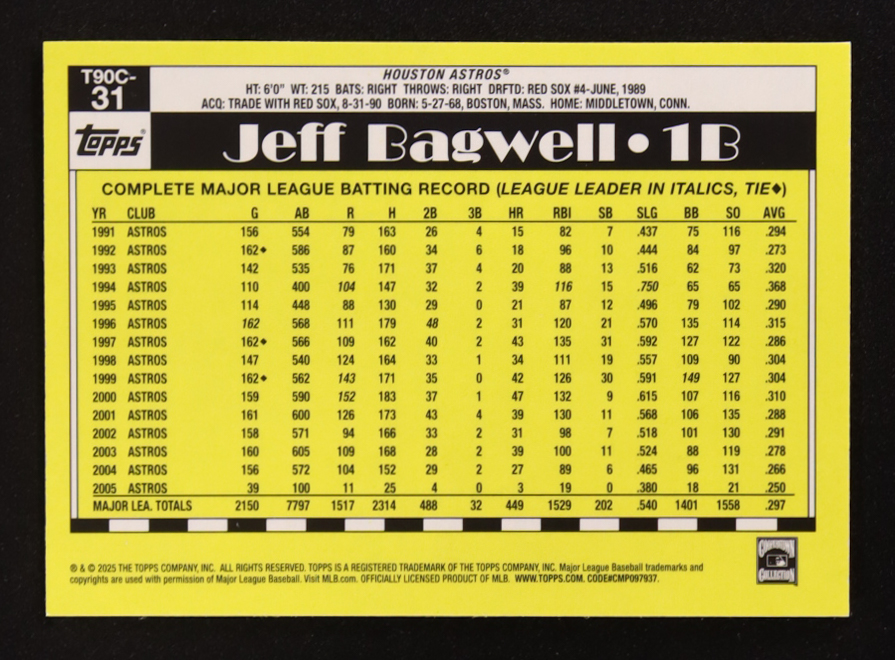 Jeff Bagwell 2025 Topps '90 Topps Silver Pack Chrome #T90C31 at PristineAuction.com Jeff Bagwell 2025 Topps '90 Topps Silver Pack Chrome #T90C31 at PristineAuction.com