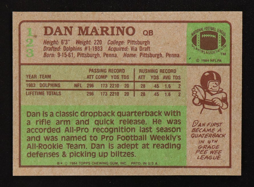 Dan Marino 1984 Topps #123 PB RC at PristineAuction.com Dan Marino 1984 Topps #123 PB RC at PristineAuction.com
