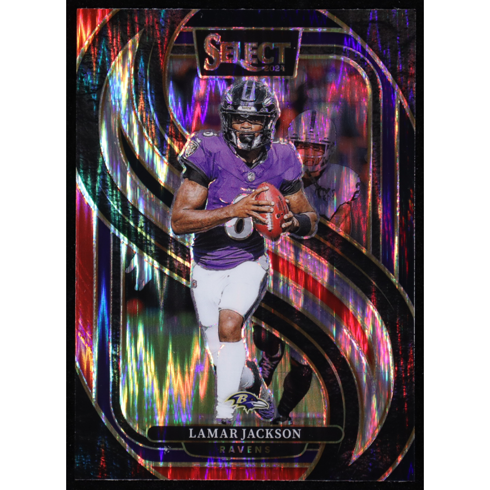 Lamar Jackson 2024 Select Prizm Black and Red Shock #121 at PristineAuction.com