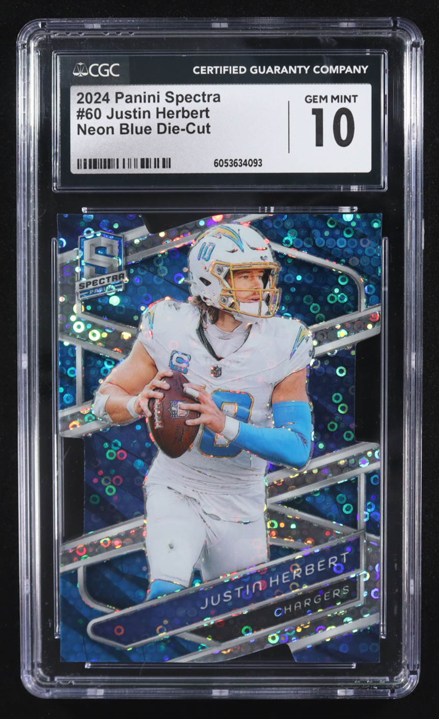 Justin Herbert 2024 Panini Spectra Neon Blue Die-Cut #60 #36/50 (CGC 10) at PristineAuction.com Justin Herbert 2024 Panini Spectra Neon Blue Die-Cut #60 #36/50 (CGC 10) at PristineAuction.com