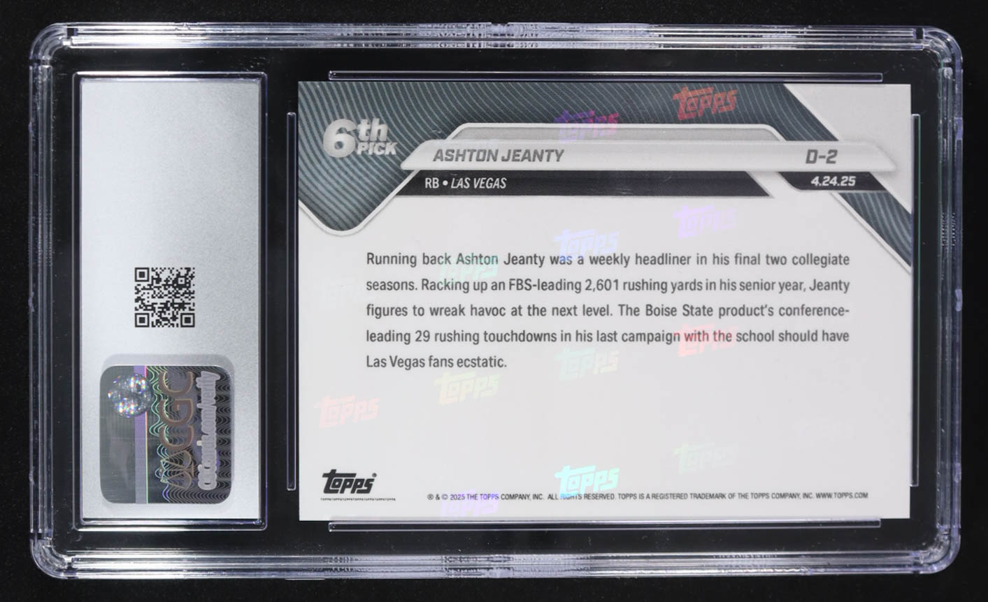 Ashton Jeanty 2025 Topps Now Draft #D-2 RC (CGC 10) at PristineAuction.com Ashton Jeanty 2025 Topps Now Draft #D-2 RC (CGC 10) at PristineAuction.com