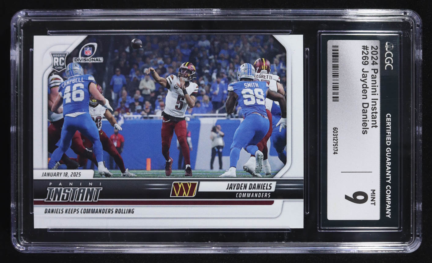 Jayden Daniels 2024 Panini Instant #269 RC #1/2389 (CGC 9) at PristineAuction.com Jayden Daniels 2024 Panini Instant #269 RC #1/2389 (CGC 9) at PristineAuction.com