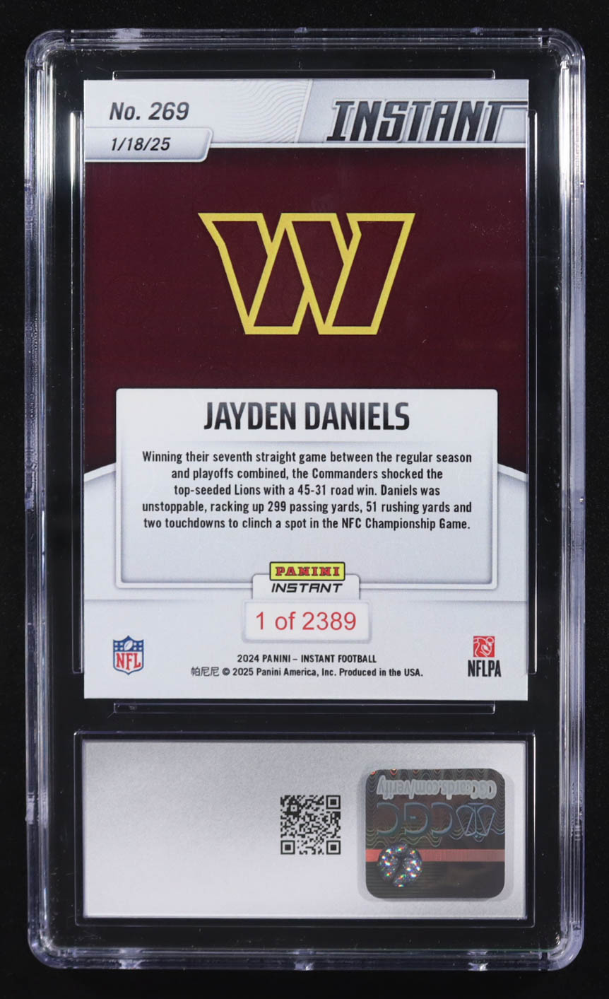 Jayden Daniels 2024 Panini Instant #269 RC #1/2389 (CGC 9) at PristineAuction.com Jayden Daniels 2024 Panini Instant #269 RC #1/2389 (CGC 9) at PristineAuction.com