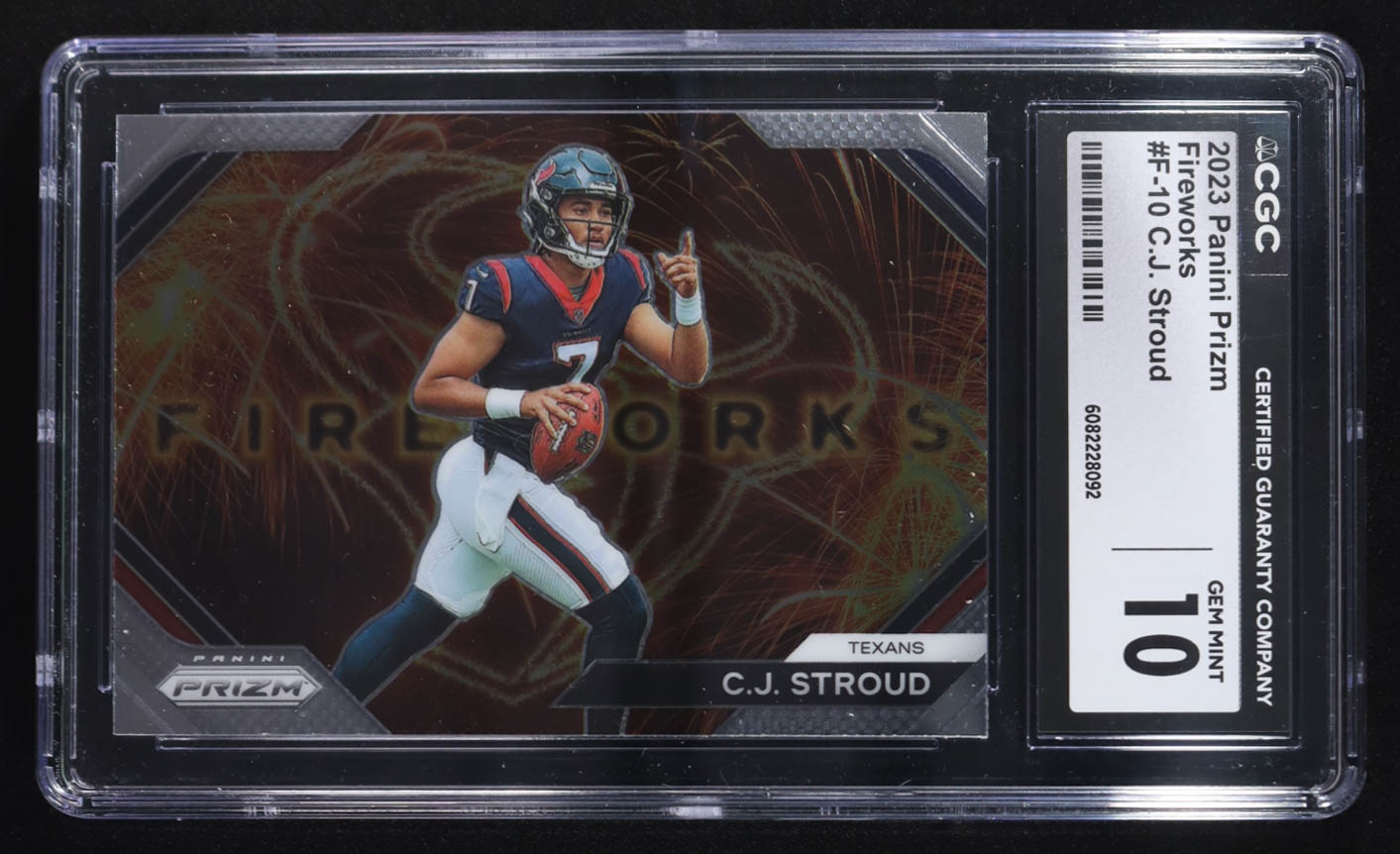 CJ Stroud 2023 Panini Prizm Fireworks #F-10 RC (CGC 10) at PristineAuction.com CJ Stroud 2023 Panini Prizm Fireworks #F-10 RC (CGC 10) at PristineAuction.com