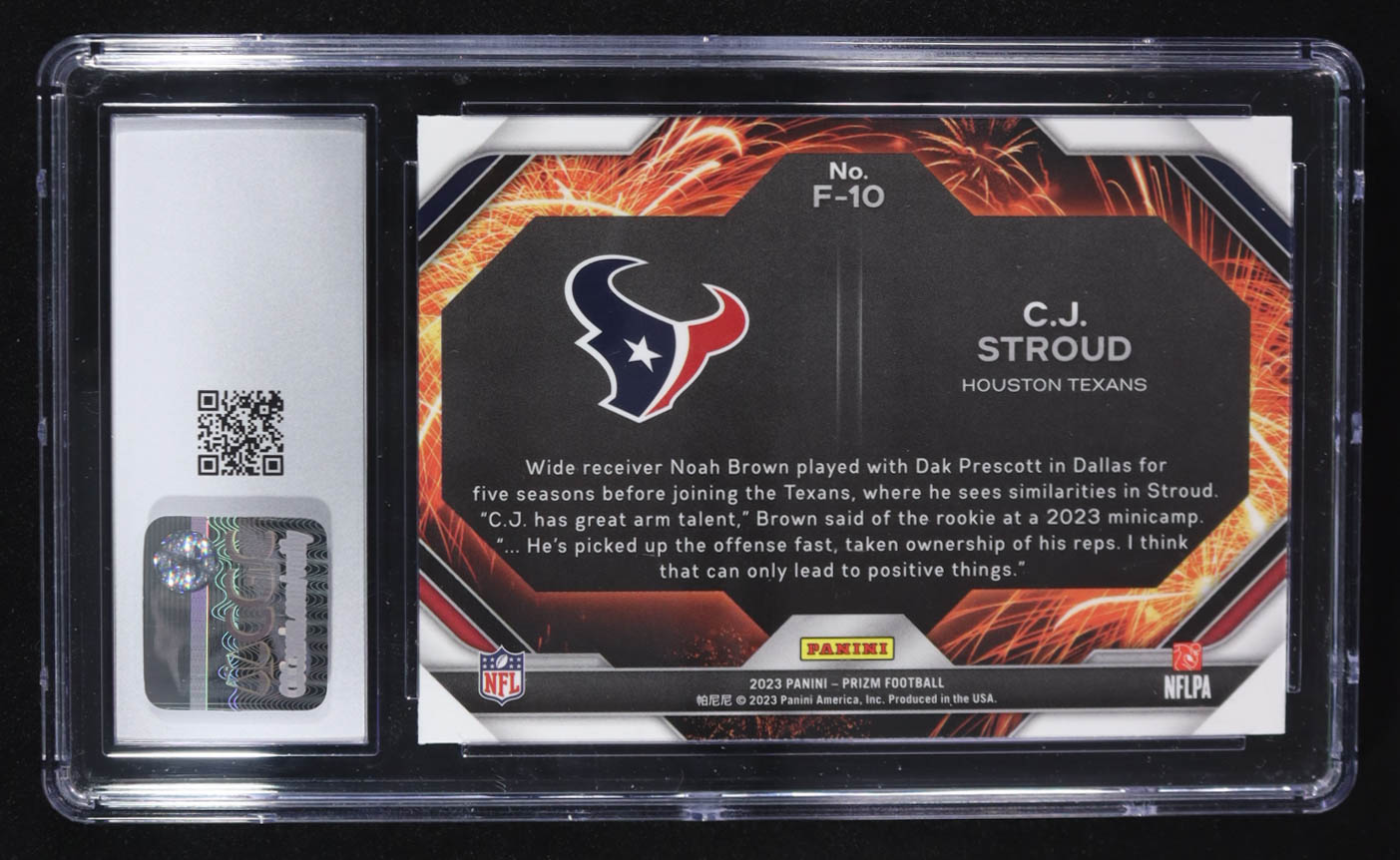 CJ Stroud 2023 Panini Prizm Fireworks #F-10 RC (CGC 10) at PristineAuction.com CJ Stroud 2023 Panini Prizm Fireworks #F-10 RC (CGC 10) at PristineAuction.com