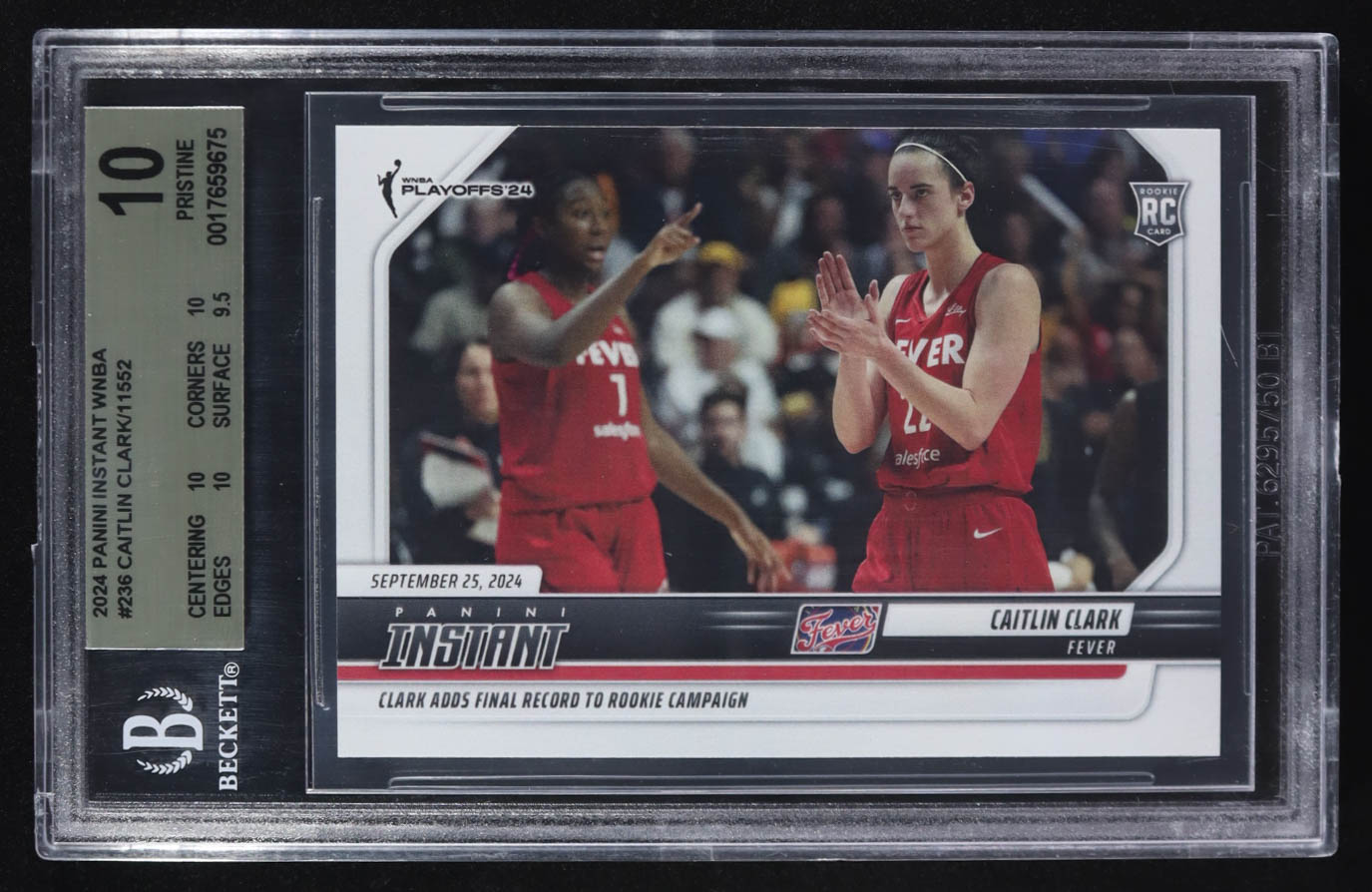 Caitlin Clark 2024-25 Panini Instant WNBA #236 RC #1/11552 (BGS 10) at PristineAuction.com Caitlin Clark 2024-25 Panini Instant WNBA #236 RC #1/11552 (BGS 10) at PristineAuction.com