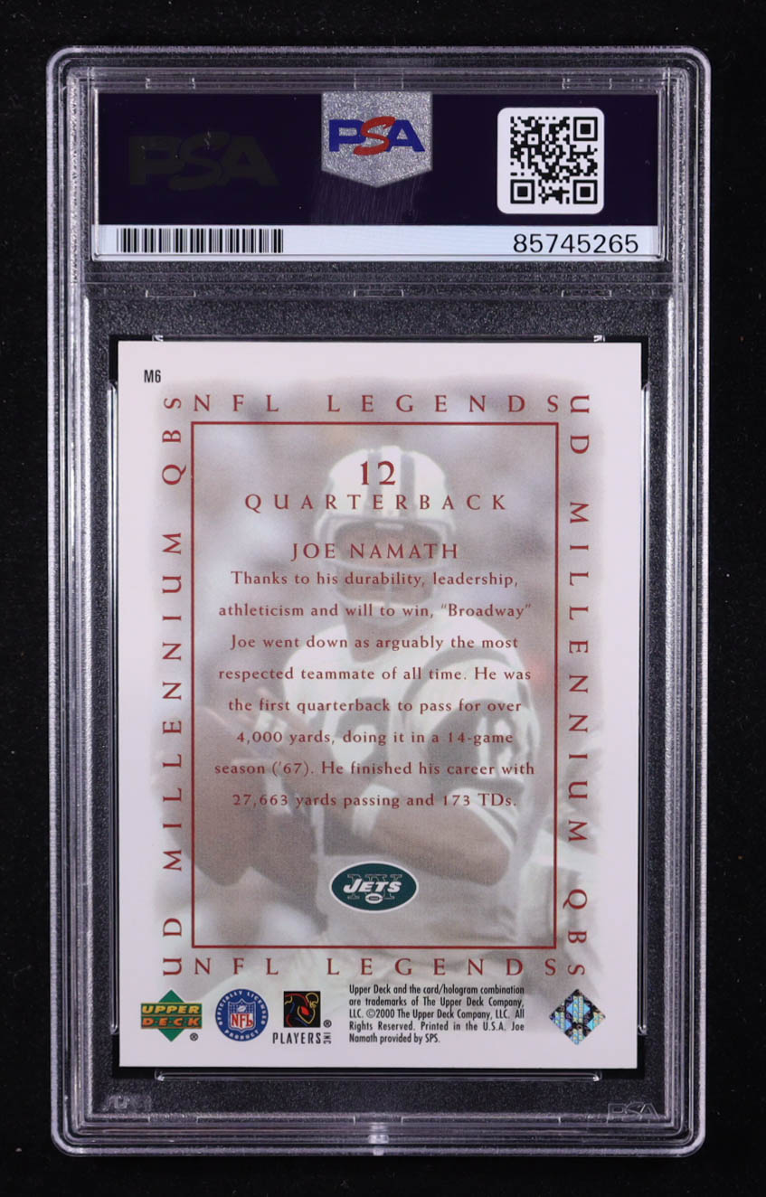 Joe Namath Signed 2000 Upper Deck Legends Millennium QBs #M6 (PSA Encapsulated) at PristineAuction.com Joe Namath Signed 2000 Upper Deck Legends Millennium QBs #M6 (PSA Encapsulated) at PristineAuction.com