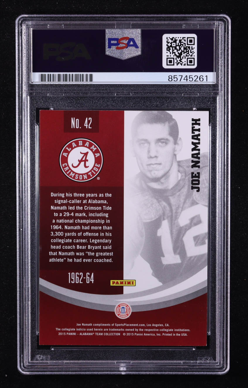 Joe Namath Signed 2015 Panini Alabama #42 (PSA Encapsulated) at PristineAuction.com Joe Namath Signed 2015 Panini Alabama #42 (PSA Encapsulated) at PristineAuction.com