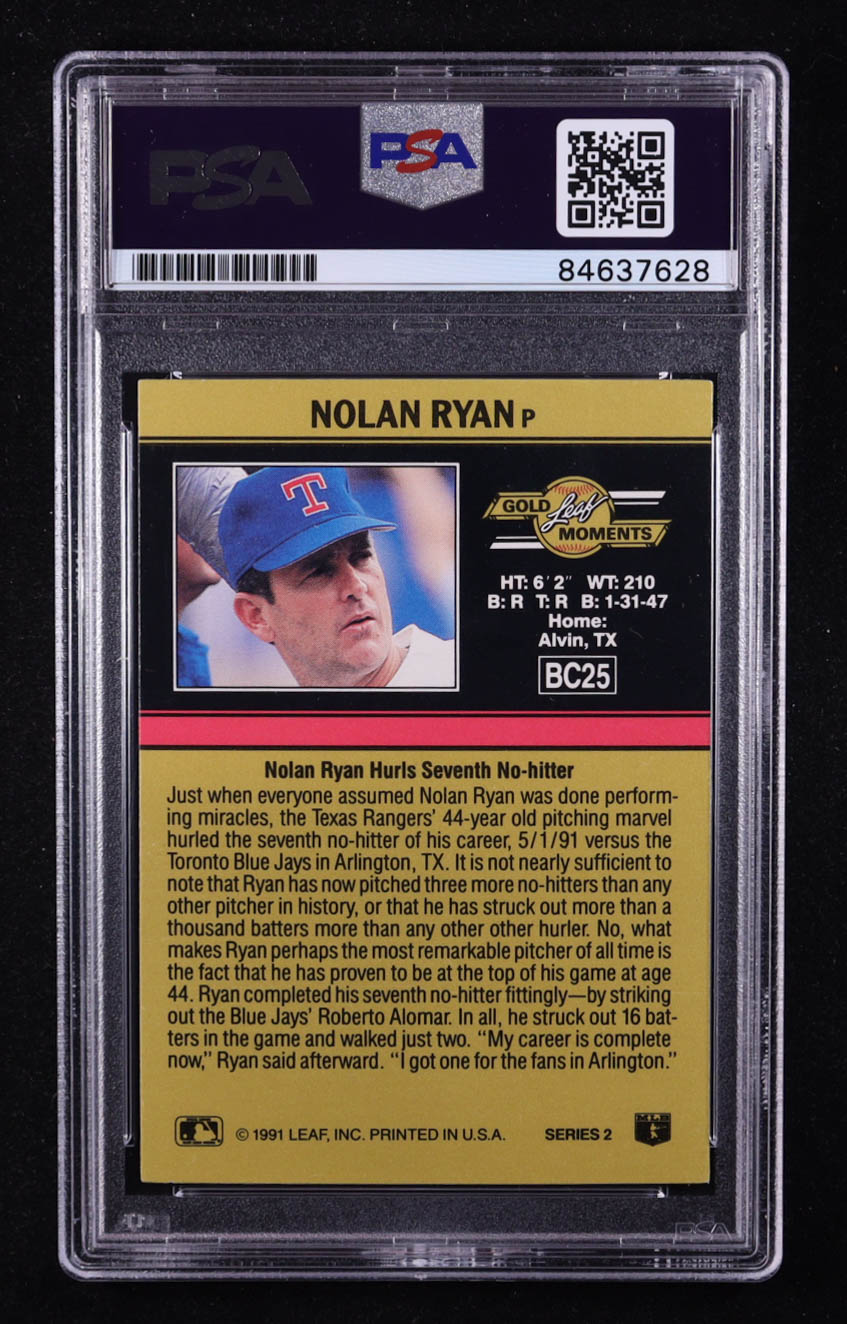 Nolan Ryan Signed 1991 Leaf Gold Rookies #BC25 (PSA Encapsulated) at PristineAuction.com Nolan Ryan Signed 1991 Leaf Gold Rookies #BC25 (PSA Encapsulated) at PristineAuction.com