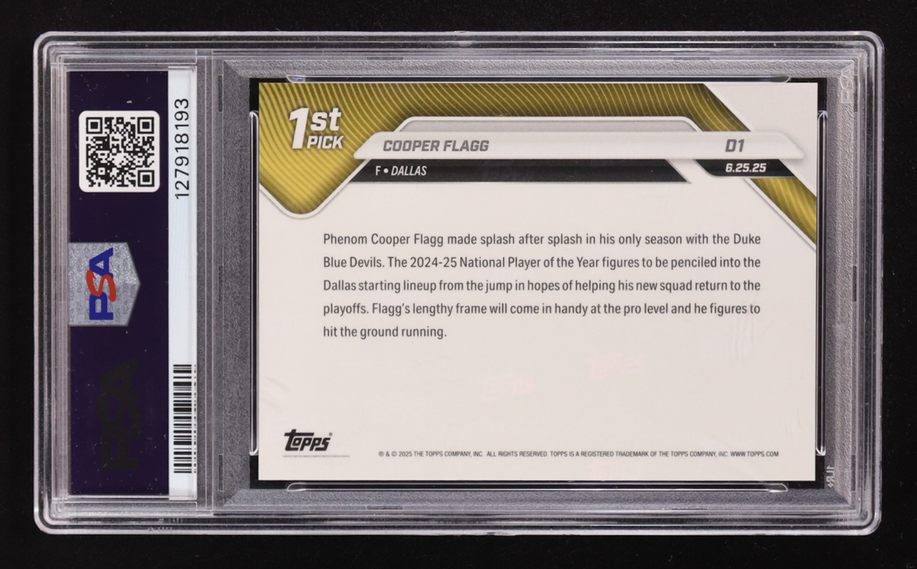 Cooper Flagg 2025 Topps Now 1st Pick #D1 RC (PSA 10) at PristineAuction.com Cooper Flagg 2025 Topps Now 1st Pick #D1 RC (PSA 10) at PristineAuction.com