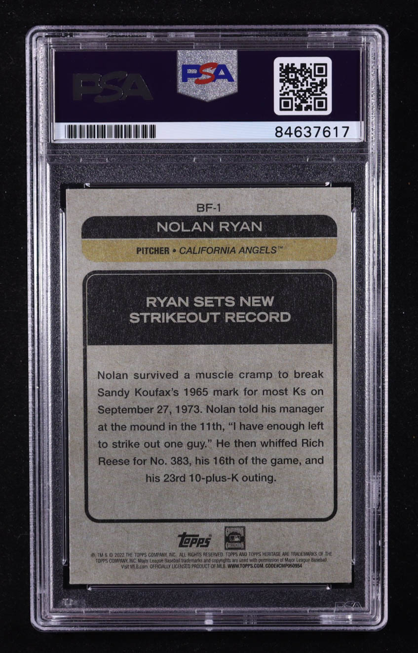 Nolan Ryan Signed 2022 Topps Heritage Baseball Flashbacks #BF1 (PSA Encapsulated) at PristineAuction.com Nolan Ryan Signed 2022 Topps Heritage Baseball Flashbacks #BF1 (PSA Encapsulated) at PristineAuction.com